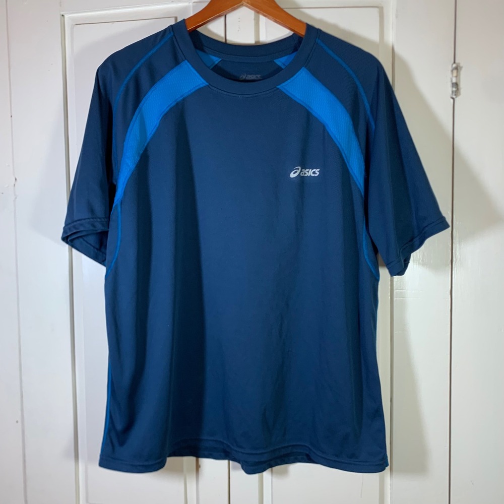 ASICS Mens Blue Short Sleeve Performance Training Shirt Running XL Made in USA